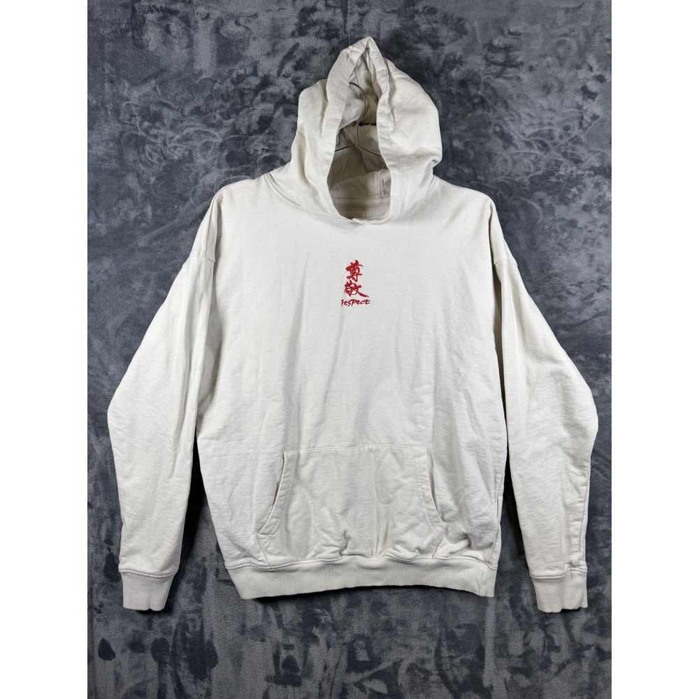 Prime Essentials Hoodie Mens S White Pullover Fleece Sweatshirt Respect Graphic